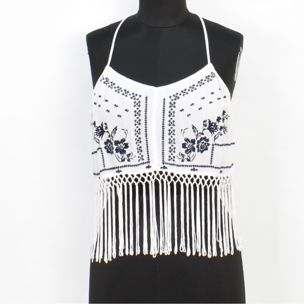 Hollister White and Black Embellished Crop TOP NWOT BOHO Embroidered Medium - Picture 2 of 10